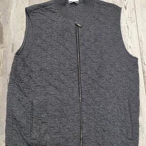 (L) Men's Calvin Klein Liquid Touch Quilted Vest Soft Gray Cotton Full Zip Large